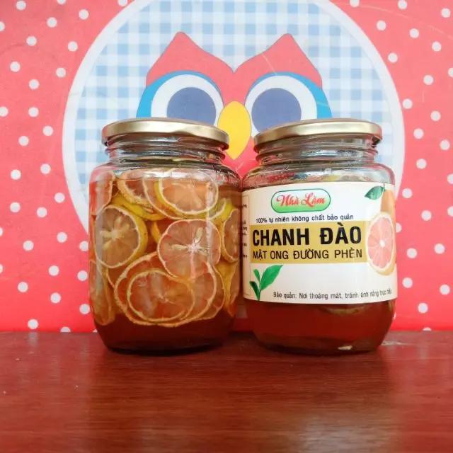 Hũ chanh đào mật ong đường phèn HANDMADE 500ml