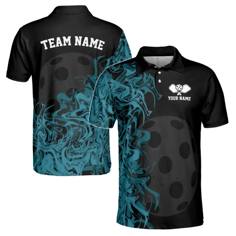 Áo Polo Nam, Cá Nhân Hóa, Màu Xanh Khói Và Đen, Thiết Kế Đội Pickleball, Có Cỡ S-5XL