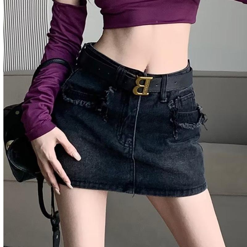 Chân Váy Jean Thời Trang, Phong Cách Hàn Quốc, Màu Trơn Dễ Phối Đồ Cho Nữ, Xu Hướng Hakama 0