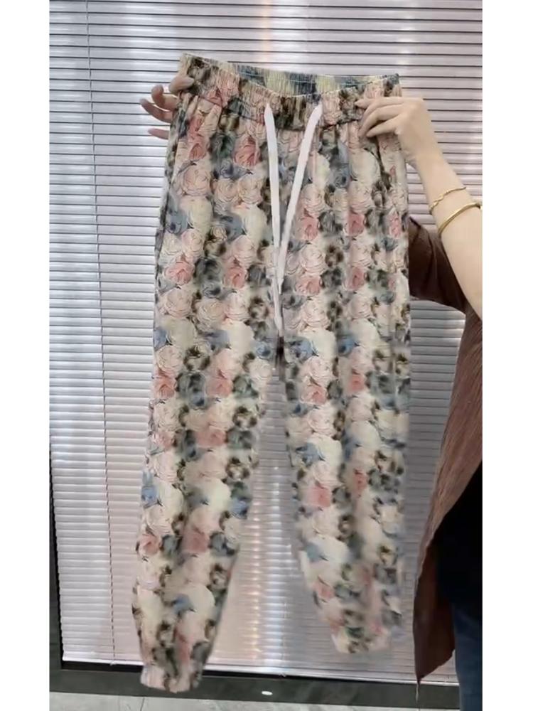 Product Introduction of Quần Mùa Hè, Quần Legging Lụa Lạnh Quần Hoa Mỏng Dáng Rộng Rãi Và Mỏng, Quần Thường Ngày Cho Nữ, Quần Cropped Xén, Quần Có Gân Mắt Cá Chân, Phong Cách Harem Women 3