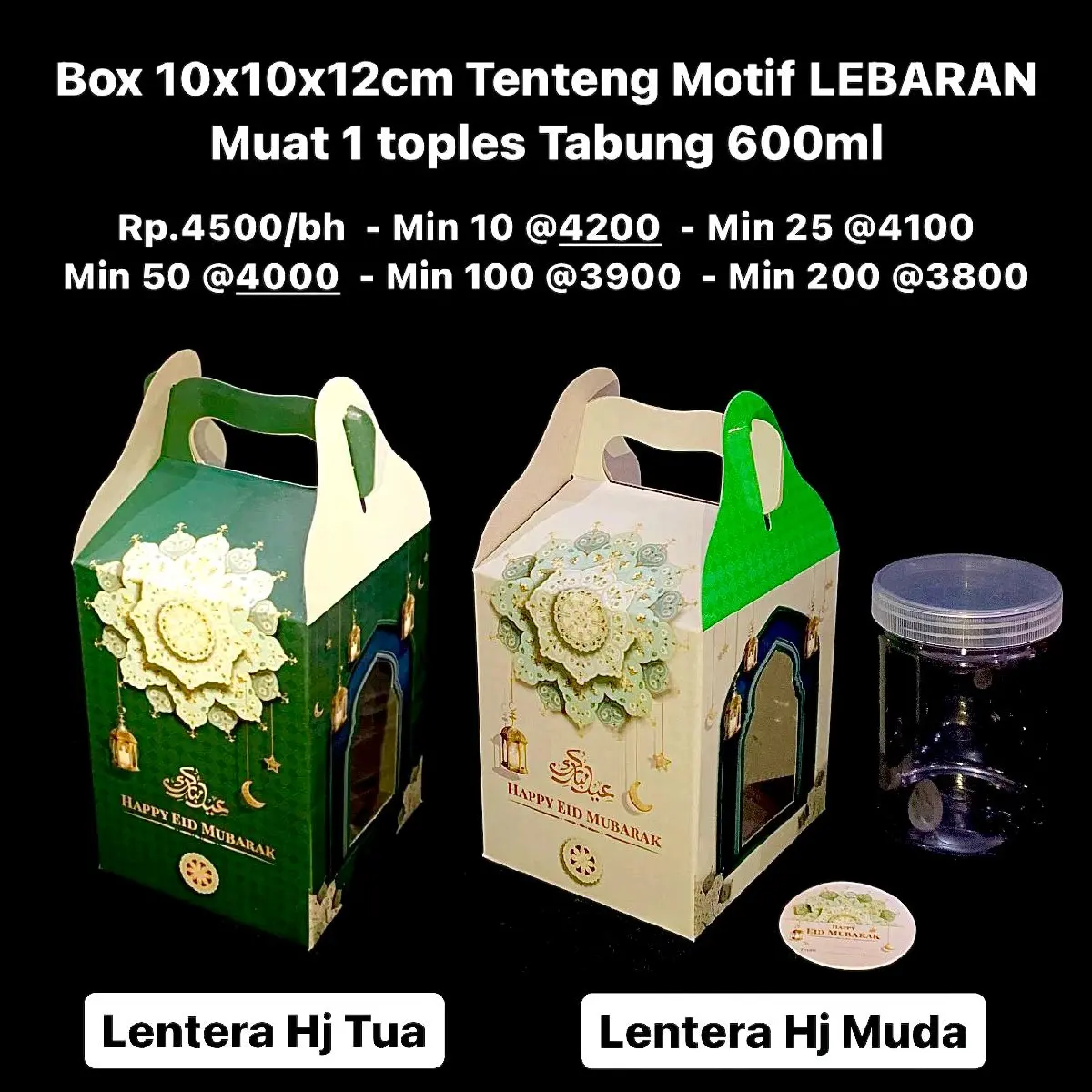 Box 10x10x12cm Tenteng  Motif LEBARAN Muat 1 toples Tabung 600ml