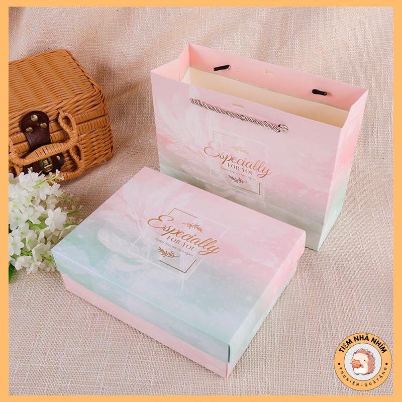 Hộp quà tặng bằng giấy bìa cứng tự gấp - hộp dày kèm túi xách cứng cáp dùng làm hộp quà tặng các dịp kỉ niệm sang trọng, quà tặng người yêu