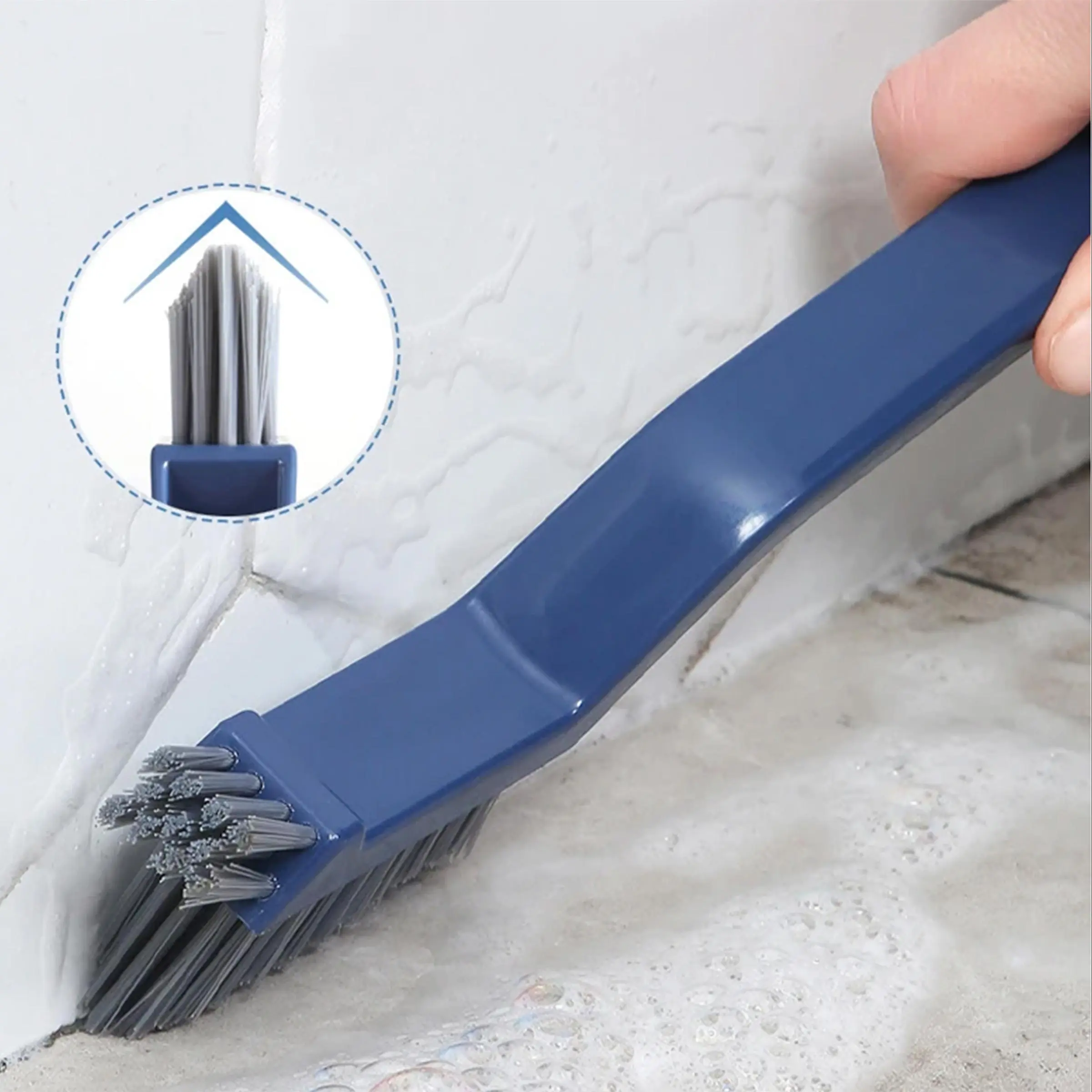 Multifunctional Cleaning Brush, 2 Counts 2 in 1 Handheld Crevice Brush with Handle, Household Cleaning Tool for Bathroom Kitchen Toilet