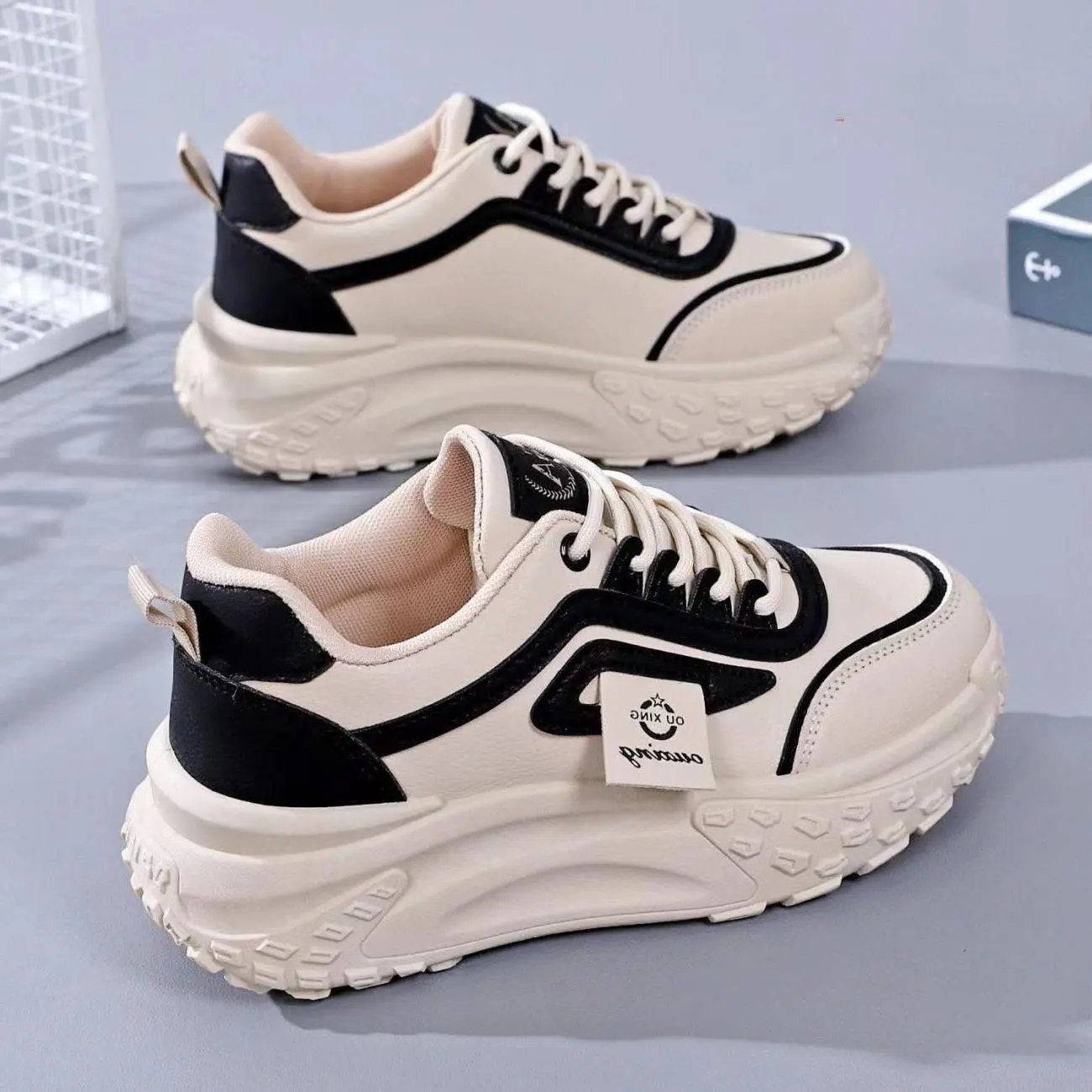 Women's Shoes 2024 Spring Style Thick Bottom Heightened Daddy Shoes High-Top Women's Shoes Fashionable All-Match Breathable Soft Bottom Casual Sneakers