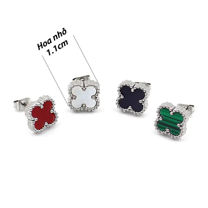 Bông tai nữ cỏ bốn lá van clef size nhỏ màu titan tự nhiên 0