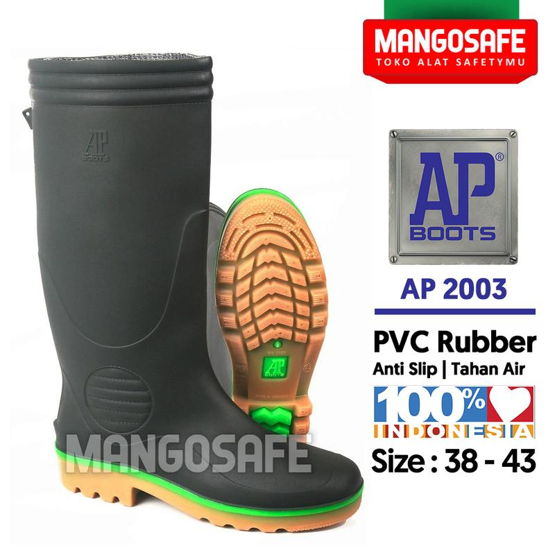 AP Boots 2003 Tricolor Hijau /  APBoots Sepatu Karet PVC Boot Hujan Tinggi Anti Air / Sepatu Lab Proyek Pabrik Kebun Waterproof Green 0