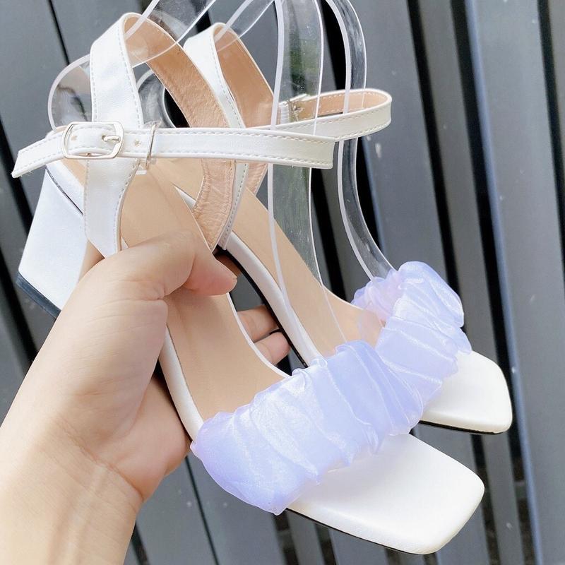 G03 Giày cao gót nữ 5 phân quai nhún bèo thời trang sang chảnh. Phù hợp công sở đám tiệc.. Quai Hậu Cao Su Sandal DéP Đồng giay 7 phan