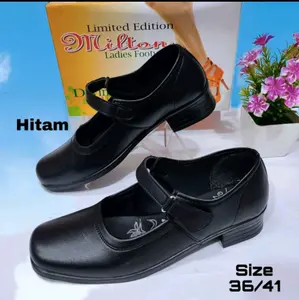 Milton Sepatu Pantofel Paskibra Hak Wedges Heels Karet Cewek Wanita Sekolah Kerja Kantor Hitam Milton Original Kekinian Shoes Size 36-41