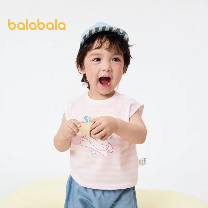 Balabala Baby Vest  Boys' Thin  2024 Spring Summer New Pure Cotton Com table Fresh Cute