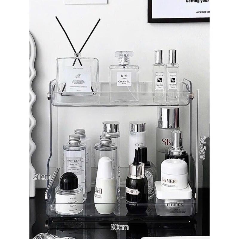 Kệ đựng mĩ phẩm nước hoa để bàn 2 tầng khay đựng mỹ phẩm khay đựng đồ đa năng chất nhựa trong suốt
