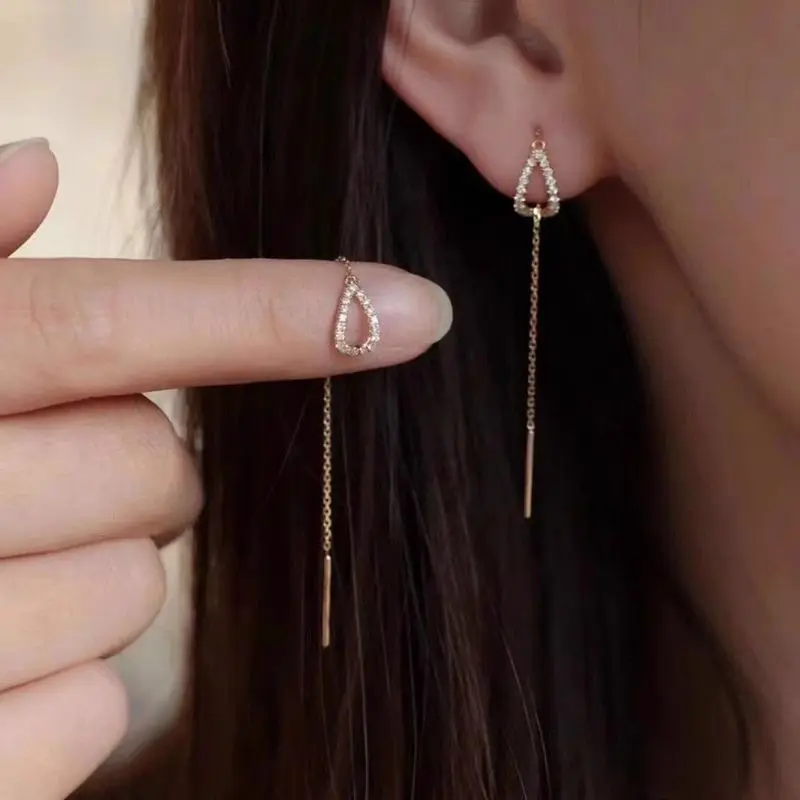 [Rhinestone Material Shining] 925 Water Drop Silver Needle Tassel Earrings High-end Long Style Elegant New Fashion Simple Internet Celebrity Light Luxury Earrings