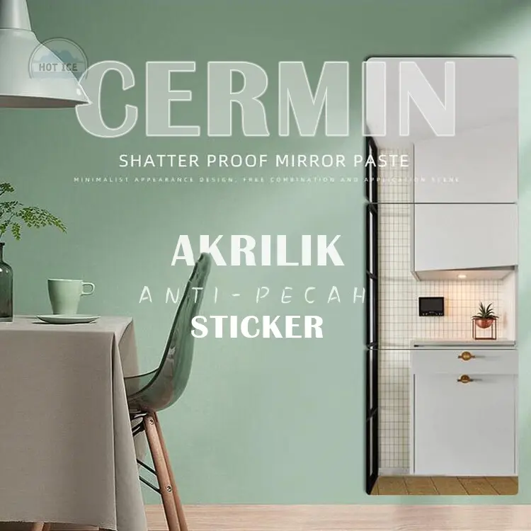 STICKER CERMIN Acrylic STIKER DINDING Kaca Acrylic Sudah Dengan Perekat Wallpaper Mirror Kamar Mandi 0
