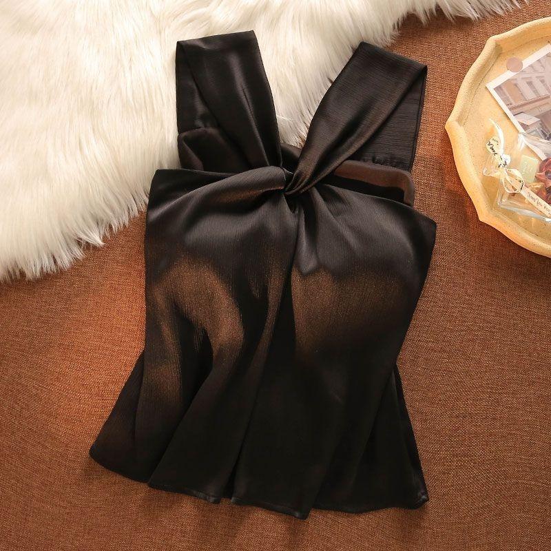 Áo Vest Cổ Yếm Cho Nữ, Phong Cách Mùa Hè, Gợi Cảm, Ngọt Ngào, Cô Gái Nóng Bỏng, Bó Sát Bên Trong, Không Dây, Không Tay, Áo Ngắn 2