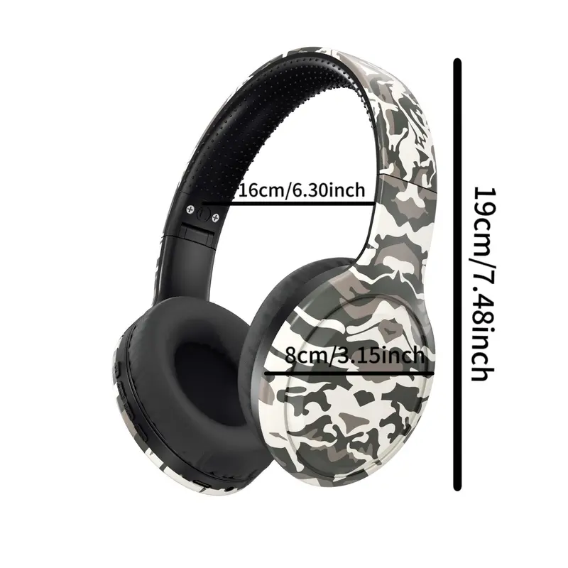 Camouflage Pattern Wireless Headphone, Over-ear Design Bluetooth-compatible Headset, Noise Cancelling Heavy Bass Headphone for Gaming, Sports, Office 4