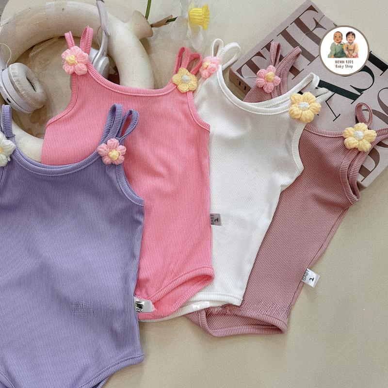 Quần Áo Trẻ Em, Bodysuit Mùa Hè Body Chip 2 Dây Vải Tăm Lạnh Cho Bé Gái Cho Bé Sơ Sinh