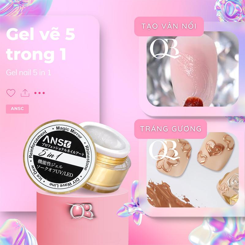 Gel 5 trong 1 gel đính đá, gel nổi gel vẽ thủy tinh, vẽ giọt sương vỏ sò ANSC 10ml