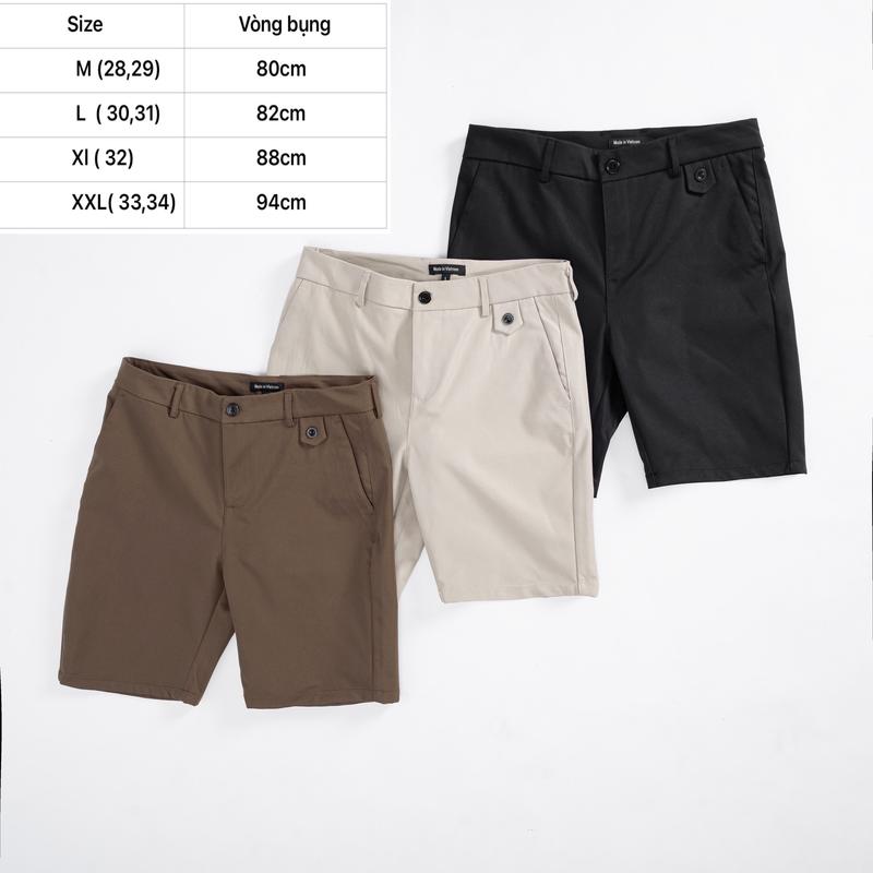Quần Short Nam Chất Liệu KAKI CHINOS thiết kế theo phong cách tối giản,năng động và cực tôn dáng Menswear Kem