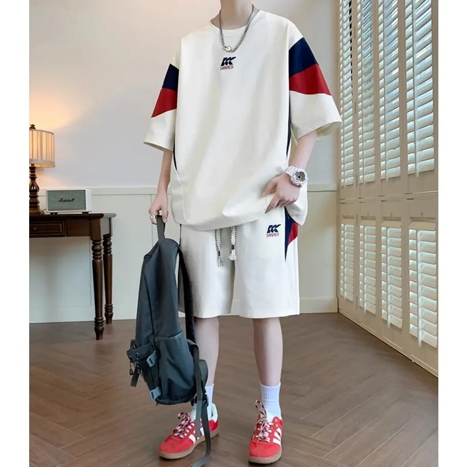 Bộ Đồ Thể Thao Nam Mùa Hè Áo Thun Ngắn Tay Phối Màu Form Rộng Kèm Quần Short Thời Trang Zenkonu QA NAM 145V2 Kem Menswear Sơ Mi Shirt Đen Polo Có Cổ Jacket Jean
