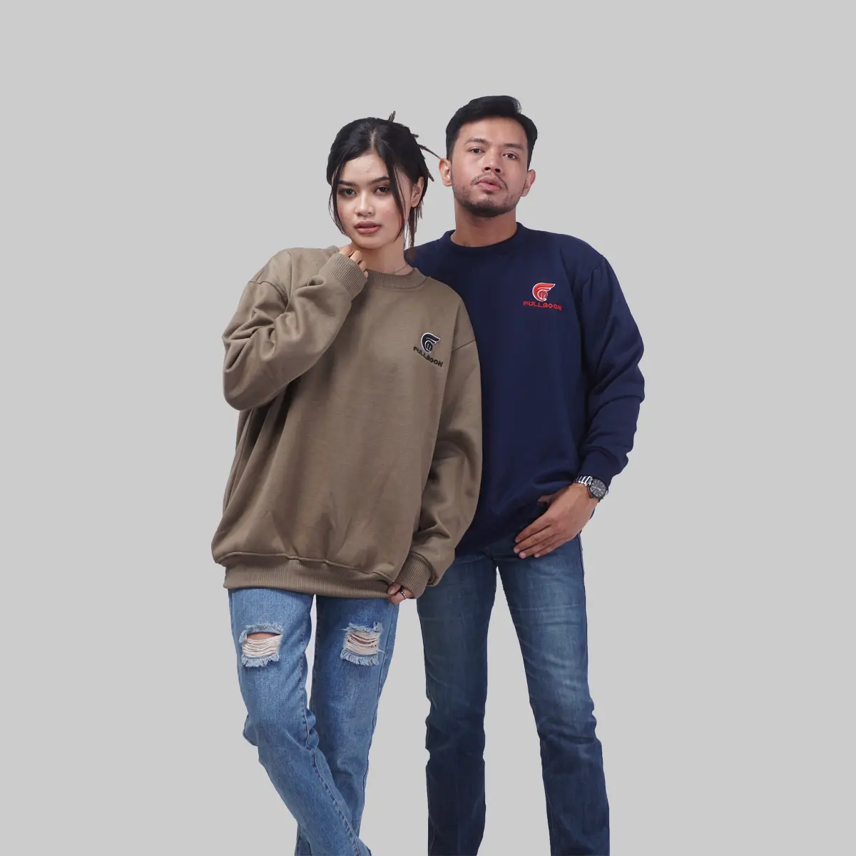 SWEATER CREWNECK FULLMOON BORDIR TIMBUL/ 3D UNISEX CEWEK COWOK Hoodie Tebal Wanita Pria Casual Fleece Distro Zipper Basic Navy Hitam