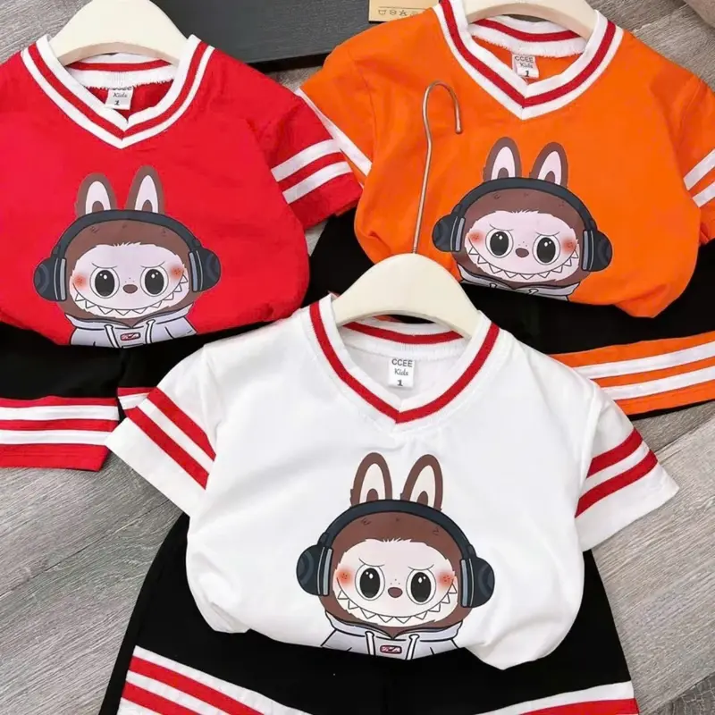 Set đồ bộ in hình LABUBU cổ tim cho bé trai , gái chất cotton mềm mịn Size 13-44kg ms04 . 0