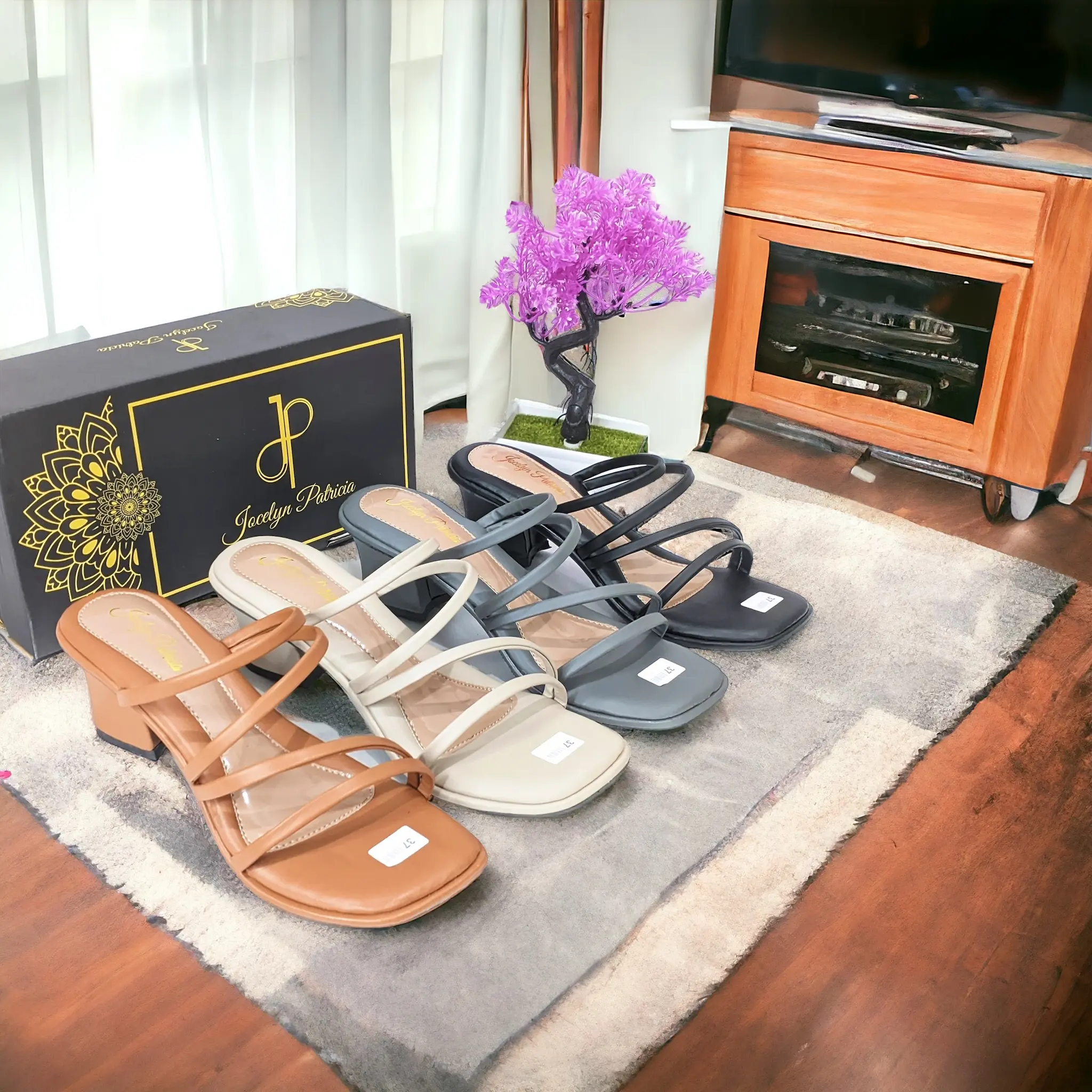 Sandal Heels Wanita Terbaru Jocelyn Patricia Model Fara Hak Tahu 5 cm Variasi Slop Tali Sintetis Premium Bisa Cod Sendal cewek