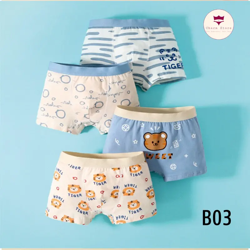 Set 4 quần lót đùi chip đùi bé trai 7-33kg (2-10 tuổi) cotton cao cấp co dãn thoải mái mềm mịn, nhiều hình dễ thương, quần sịp bé trai cao cấp 3