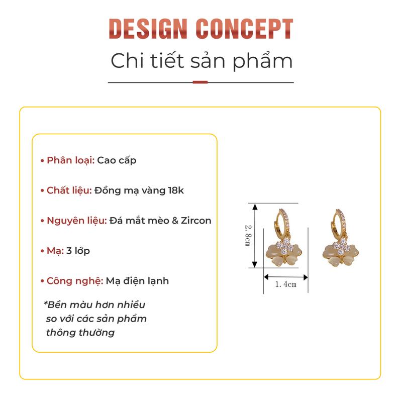 Product Introduction of Khuyên Tai Nữ Cao Cấp Thiết Kế 2 Tầng Cỏ 4 Lá Đính Đá Zircon Và Hồ Điệp Đính Đá Mắt Mèo Điệu Đà Nữ Tính Mạ Vàng 18K 2