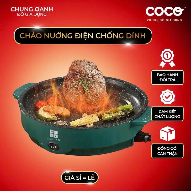 Bếp nướng điện đa năng không khói 26cm có lớp chống dính,2 chế độ nhiệt, an toàn tiện lợi Nướng Thịt Bếp Điện