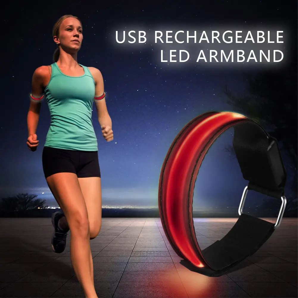 USB Rechargeable Runing Light for Runers LED Armband Refective Cycling Gear Safety LED Light Up Band for Joggers Bikers Walkers Concerts Cheering Prop #329401