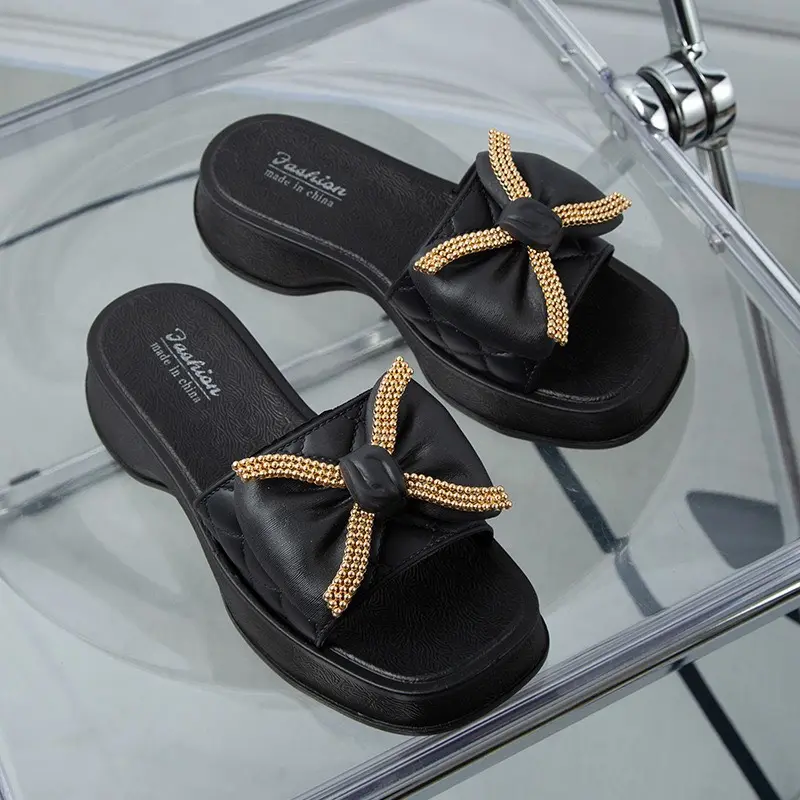 Dép nữ đế dày xỏ ngón đi trong nhà thắt hình nơ cho các chị em DéP Shoes 4