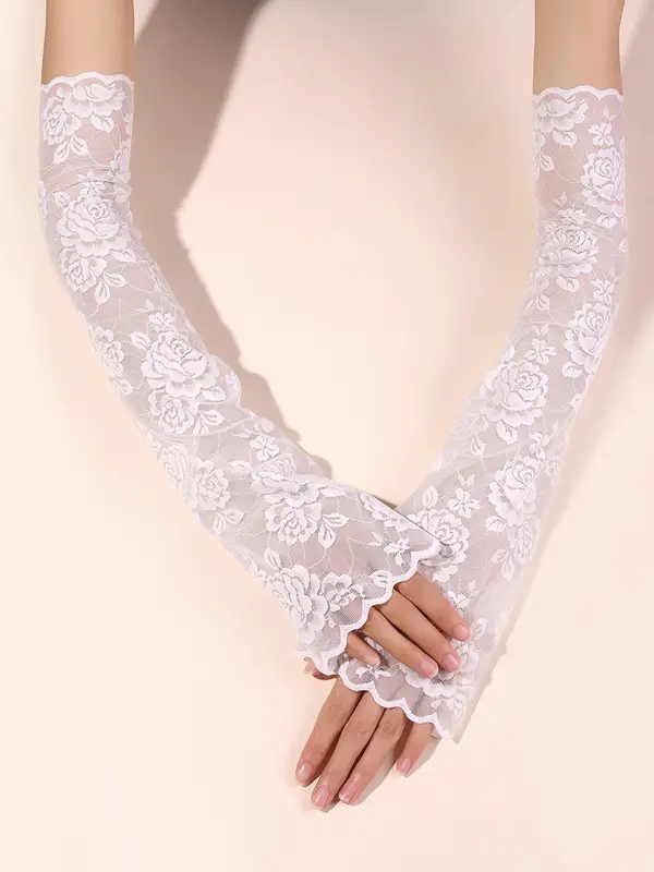 Women's Summer 2024 Fashion Lace Flower Design Arm Sleeves, Elegant Sun Protection Gloves for Women & Girls, Fashion Gloves for Party, Daily Clothing Decor 7