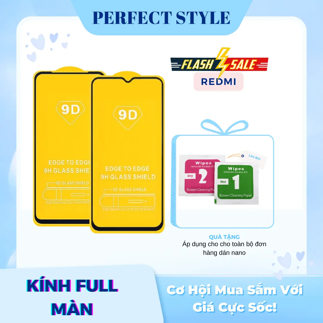 Kính cường lực full màn cho Xiaomi Redmi 13 13C 13R 12 12C 12R 10 10A 10C 9 9A 9C 9T 8 8A 7 7A 6 6A 5 plus pro Kem