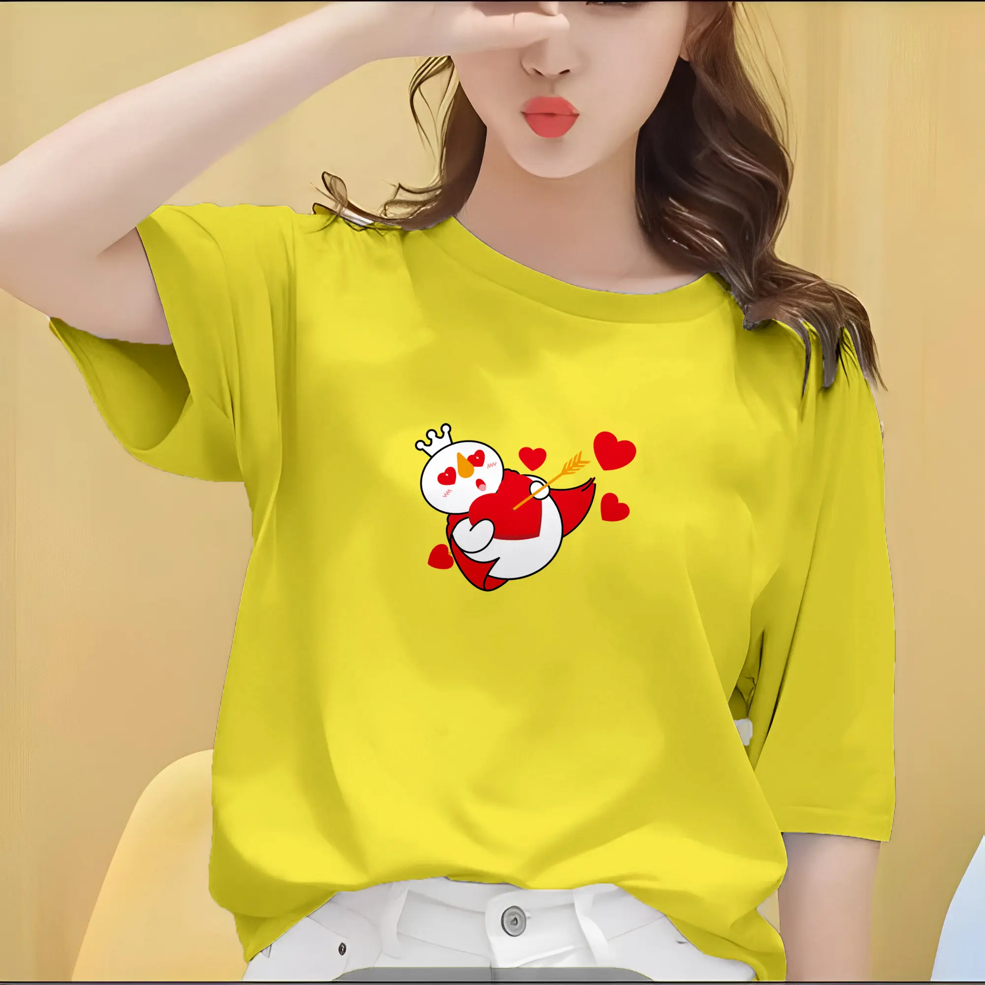 Kaos Wanita Lengan Pendek Motif Mixue Love Panah Bahan Katun TC Size M-XXL