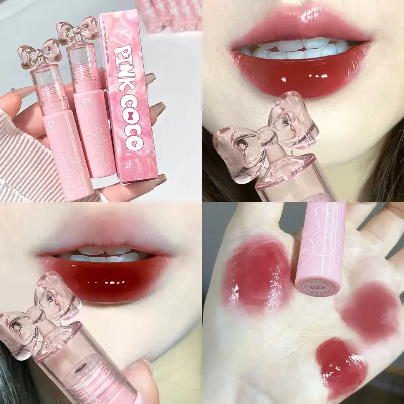 PINK COCO Butterfly Lip Gloss Water Gloss Moisturizing Hydrating Mirror Lip Glaze Whitening Long Lasting Lipstick Makeup