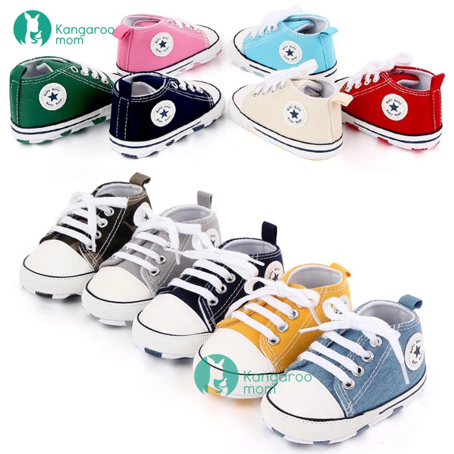 Kangaroomom Newborn Baby Boys Girls Fashion Cute Canvas Soft Sole Non-slip Shoes Sneakers