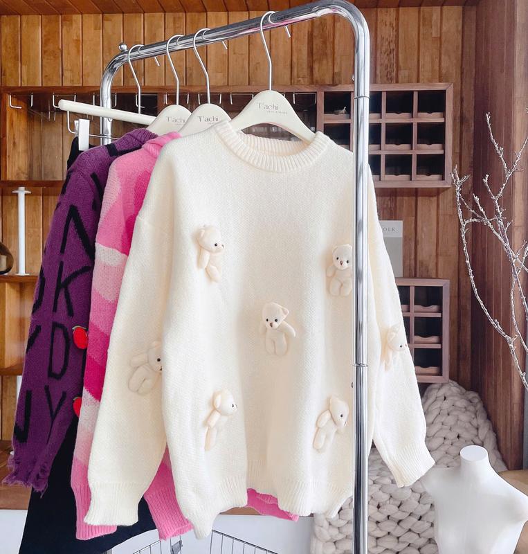 (HÌNH CẬN CHẤT) ÁO SWEATER NỮ FROM RỘNG ĐÍNH GẤU BÔNG DỄ THƯƠNG 2