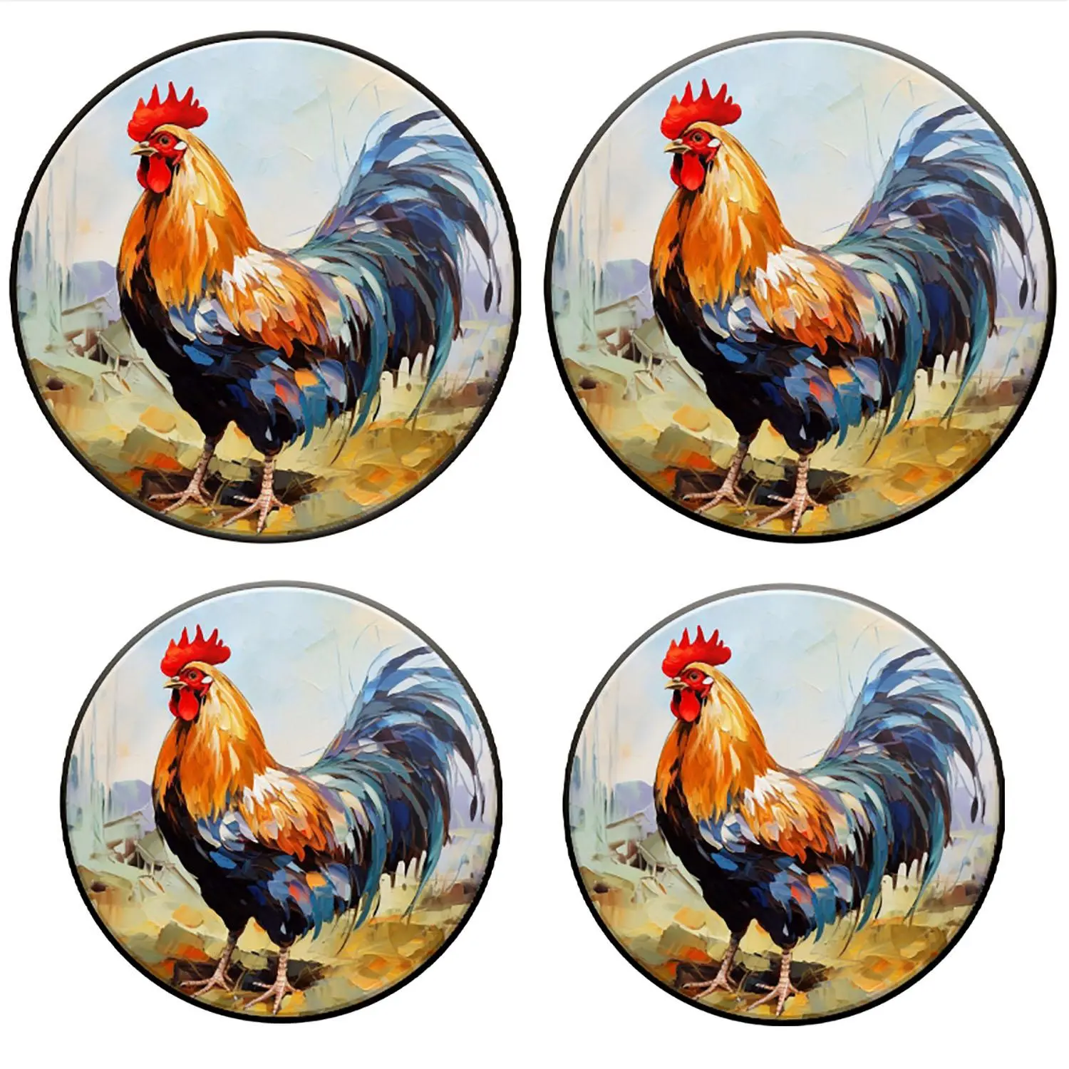 Rooster Pattern Gas Stove Top Protector, 4 Counts/set Metal Round Gas Stove Top Protector, Kitchen Appliance Parts for Home Dining Room Barbecue