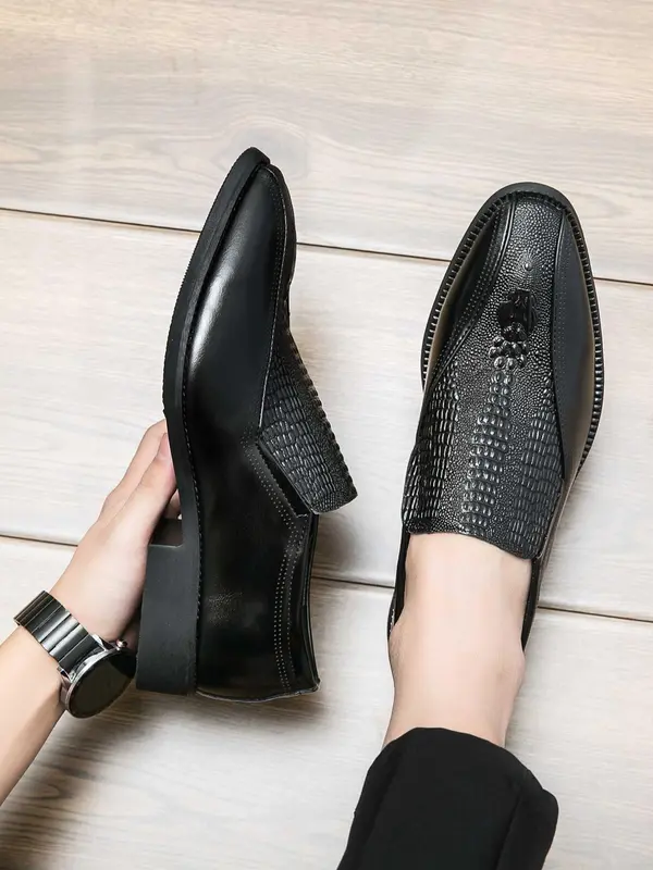 Men's Business Fashion Crocodile Embossed Slip-on Loafers, Casual Comfortable Loafers for Daily Wear, Breathable Non-slip Shoes for Men 1