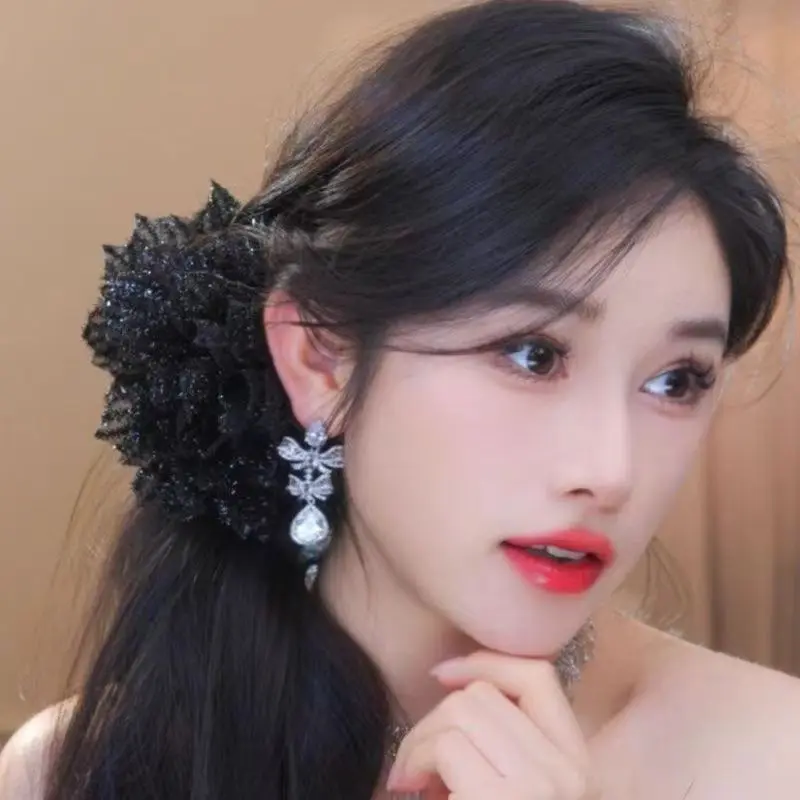 Kẹp Tóc Hoa Lưới, Màu Đen Thời Trang, Dành Cho Nữ, Kẹp Tóc Đuôi Ngựa Cá Mập, cài tóc, Kẹp Tóc Càng Cua Hoa Thanh Lịch, Phụ Kiện Tóc 1