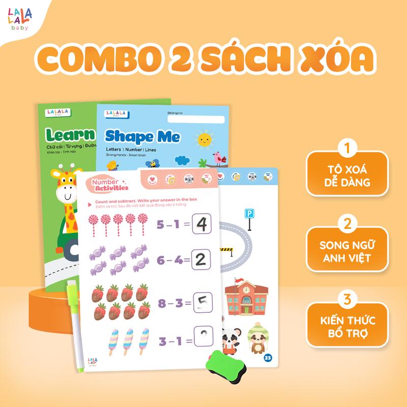 Combo 2 Sách tô xoá thông minh cho bé tập tô tập viết xóa được đa dạng chủ đề độ tuổi từ 1-6 tuổi Lalala baby
