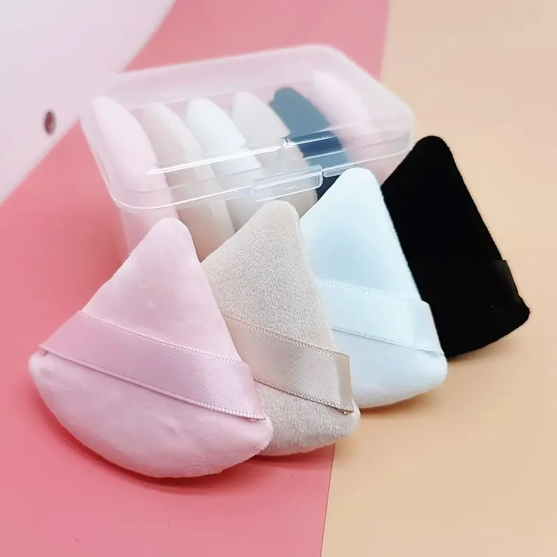 Puff serbuk baldu segi tiga, 1 / 2 keping, Tepung mini, span solek muka, kosmetik, kapas lembut, boleh dibasuh, ringan Makeup Elastic