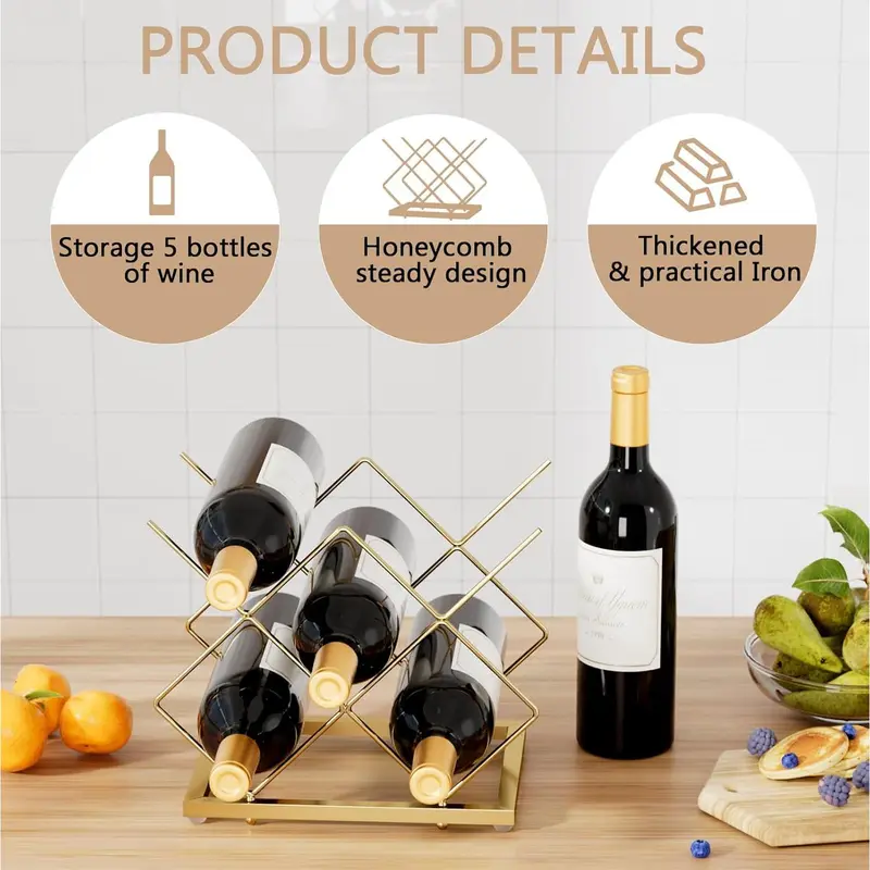Local shipping-Deco Small Wine Rack 5 Bottle Holder - Modern Metal Wire Wine Storage for Countertop Table Top Coffee Bar Kitchen (Black) 8