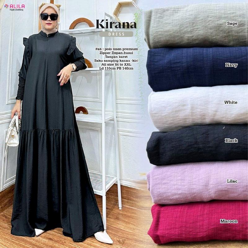 Kirana dress by ALILA dan KHEYRA HIJAB BERLABEL (maxi gamis dress polos busui bahan polo linen) 3