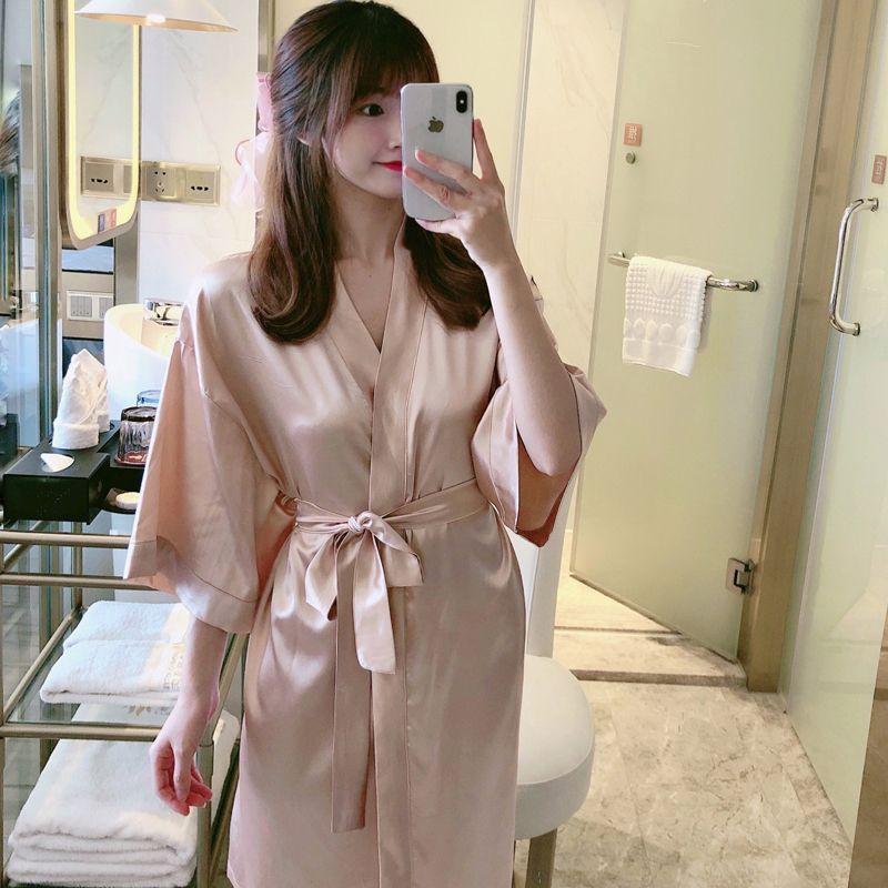 Áo Choàng Lụa Lạnh Mùa Hè, Bộ Sưu Tập 2024, Áo Choàng Tắm Khách Sạn, Áo Choàng Ngủ Buổi Sáng Bằng Lụa, Dáng Rộng, Phù Dâu, Phụ Nữ Gợi Cảm, Đồ Mặc Nhà Mỏng 0