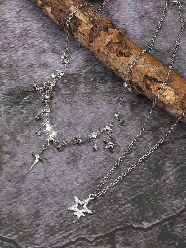Punk Style Star Design Pendant Necklace & Chain Necklace, Fashion Dangling Jewelry for Party, Daily Clothing Decor, Trendy All-match & Exquisite Jewelry for Birthday Gift 0