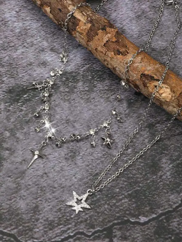 Punk Style Star Design Pendant Necklace & Chain Necklace, Fashion Dangling Jewelry for Party, Daily Clothing Decor, Trendy All-match & Exquisite Jewelry for Birthday Gift 0