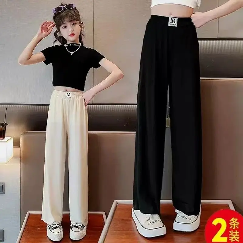 Quần Ống Rộng thụng Lụa Lạnh cho bé gái, quần thể thao mùa hè, quần chống muỗi Mỏng cho trẻ em, quần áo mùa hè trẻ em Trung và lớn