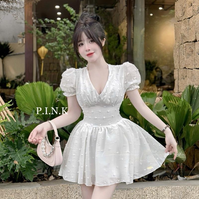 Váy tơ cổ tim tay bồng chân váy xoè xinh hàng thiết kế Nữ Women Top 1