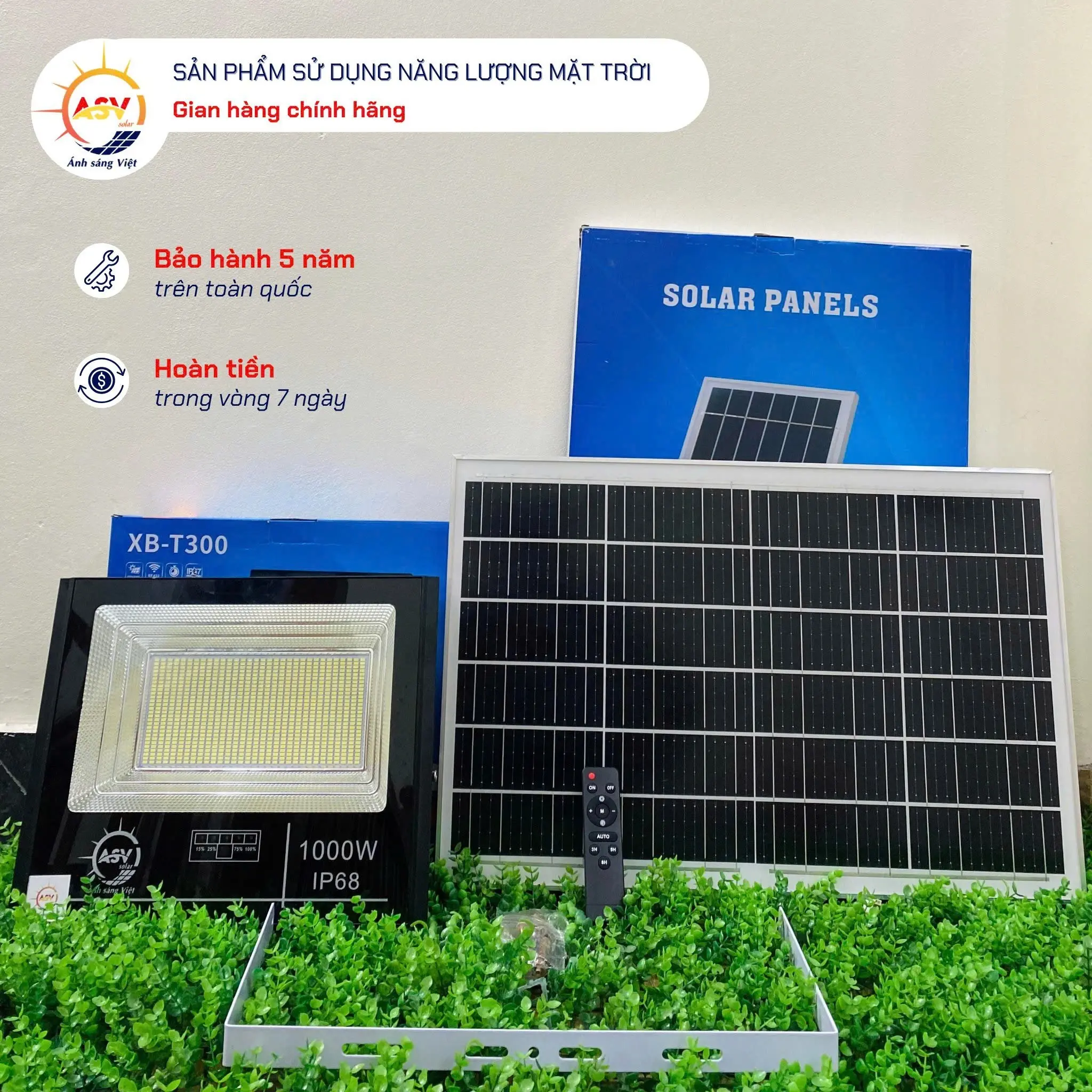 Đèn Pha Năng Lượng Mặt Trời ASV Solar 1000W - Pin 54.000mah, 896LED sáng smd 5730