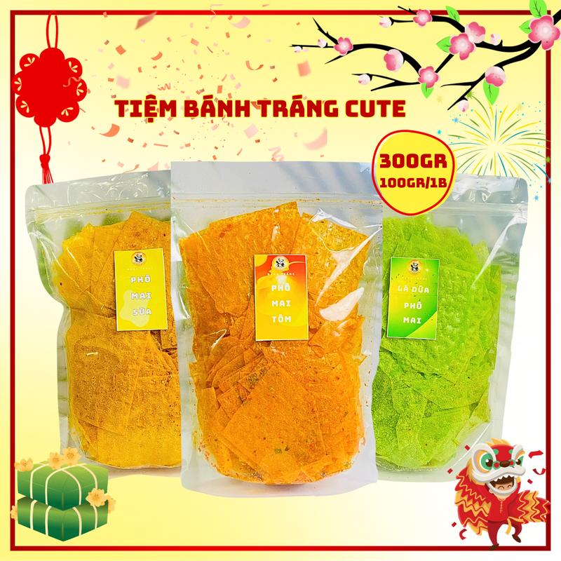 Combo Trải nghiệm 300gr bánh tráng phô mai tôm lá dứa phô mai phô mai sữa Ăn Vặt Snack Food Thức Ăn